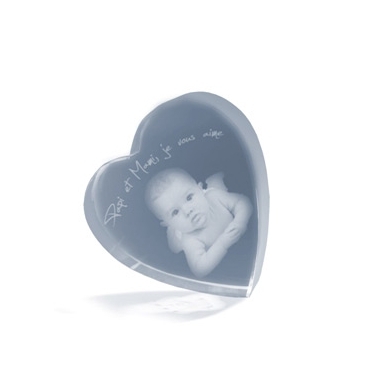 Coeur en verre gravé avec sa photo Coeur en verre gravé avec sa photo