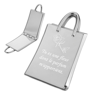 Miroir sac gravé avec son message