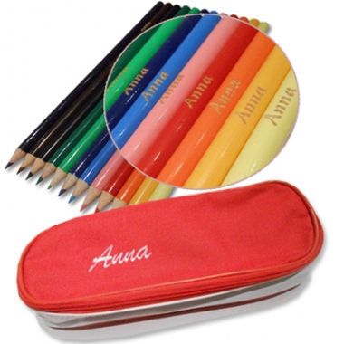 Trousse personnalisée crayons de couleurs gravés Trousse personnalisée crayons de couleurs gravés