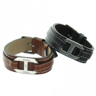 Bracelet cuir et acier gravé Bracelet cuir et acier gravé