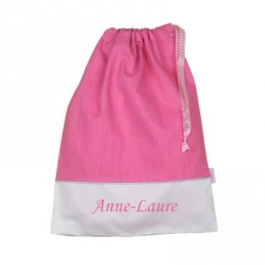 Sac à linge brodé rose fuchsia Sac à linge brodé rose fuchsia