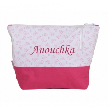 Trousse rectangulaire vélo rose brodée Trousse rectangulaire vélo rose brodée