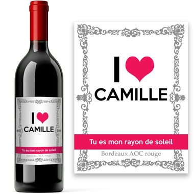 Bouteille de bordeaux avec étiquette I love Prénom Bouteille de bordeaux avec étiquette I love Prénom