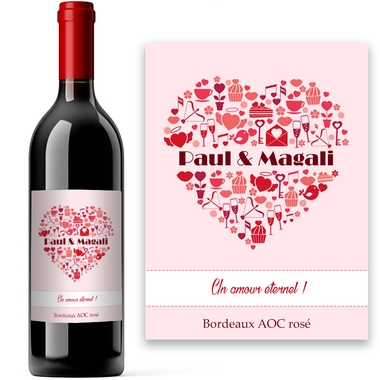 Bouteille de bordeaux avec étiquette Coeur Bouteille de bordeaux avec étiquette Coeur