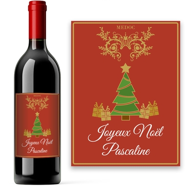 Bouteille de bordeaux avec étiquette Noël Bouteille de bordeaux avec étiquette Noël