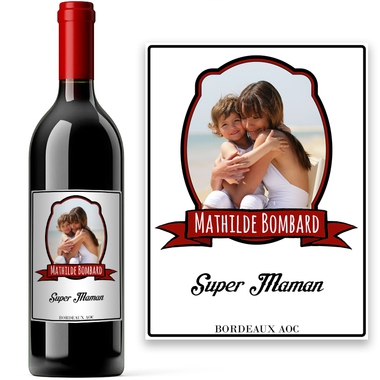 Bouteille de vin avec son portrait imprimé Bouteille de vin avec son portrait imprimé