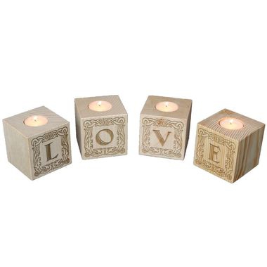Bougeoir cube en bois lettres Bougeoir cube en bois lettres