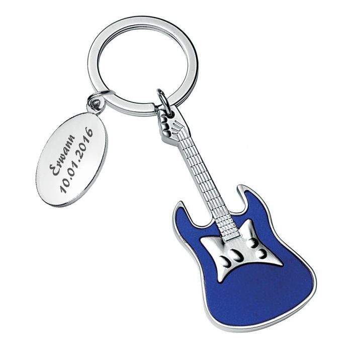 Porte-clés personnalisé guitare bleu