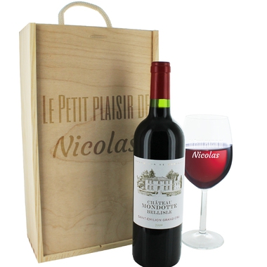 Caisse bouteille de vin et son verre personnalisés Caisse bouteille de vin et son verre personnalisés