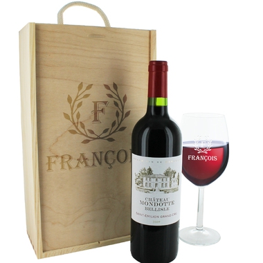 Coffret cadeau vin et verre personnalisés lauriers Coffret cadeau vin et verre personnalisés lauriers