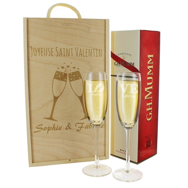 Coffret flûtes et bouteille de champagne gravés Coffret flûtes et bouteille de champagne gravés