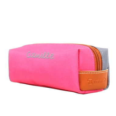 Trousse Tann's bicolore rose et gris brodée Trousse Tann's bicolore rose et gris brodée