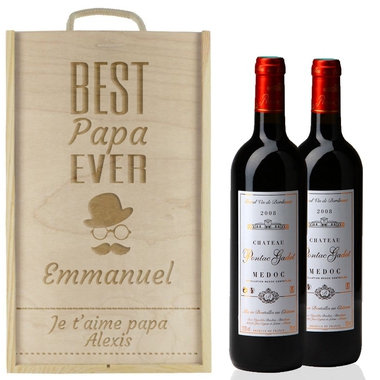 Caisse à vin 2 bouteilles papa gravées Caisse à vin 2 bouteilles papa gravées