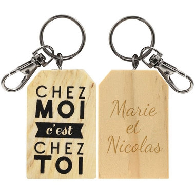 porte cles en bois chez moi c'est toi grave porte cles en bois chez moi c'est toi grave