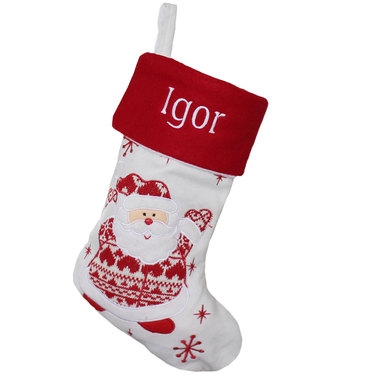 Botte de Noël blanche père noël effet tricot Botte de Noël blanche père noël effet tricot