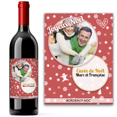 Bouteille de vin de Noël avec photo Bouteille de vin de Noël avec photo
