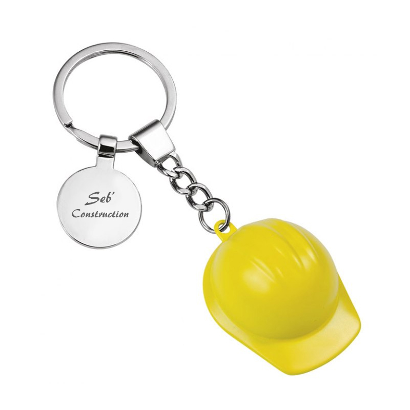 Porte-clés casque de chantier jaune gravé
