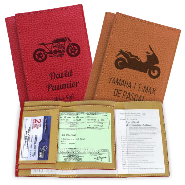 Protège Papiers moto en cuir gravé
