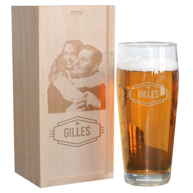 Pinte de bière prénom coffret photo gravé Pinte de bière prénom coffret photo gravé