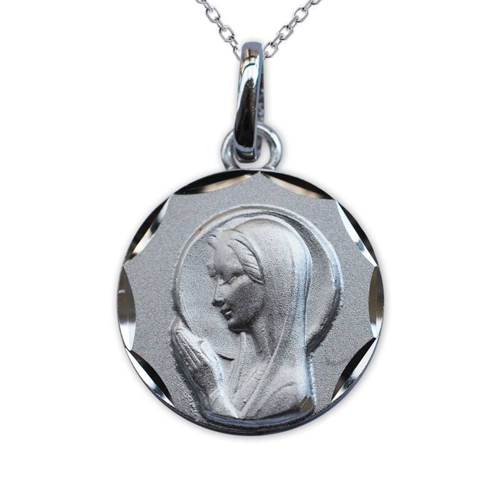 Médaille en argent massif de Vierge Marie priant personnalisée