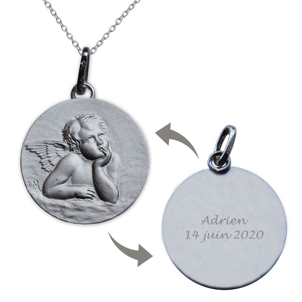 Médaille Chérubin Rêveur en argent massif personnalisée