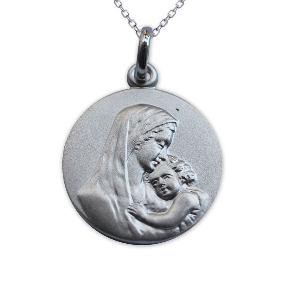 Médaille de baptême Vierge à l'Enfant en argent massif