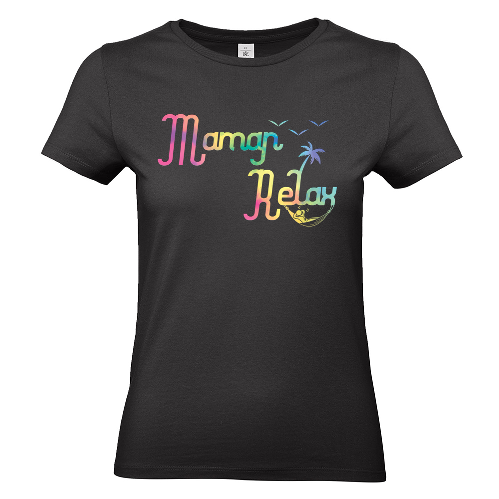 T-shirt femme noir Maman Relax