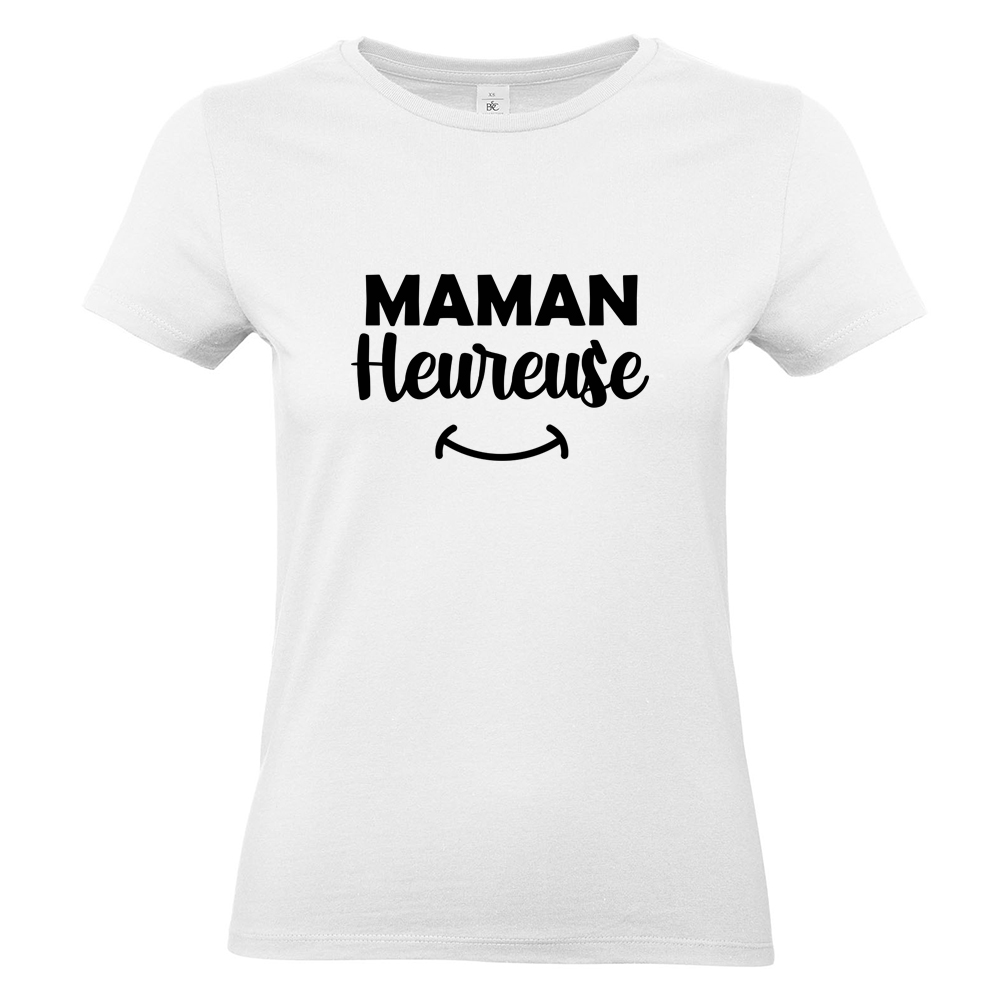 T-shirt femme blanc Maman heureuse
