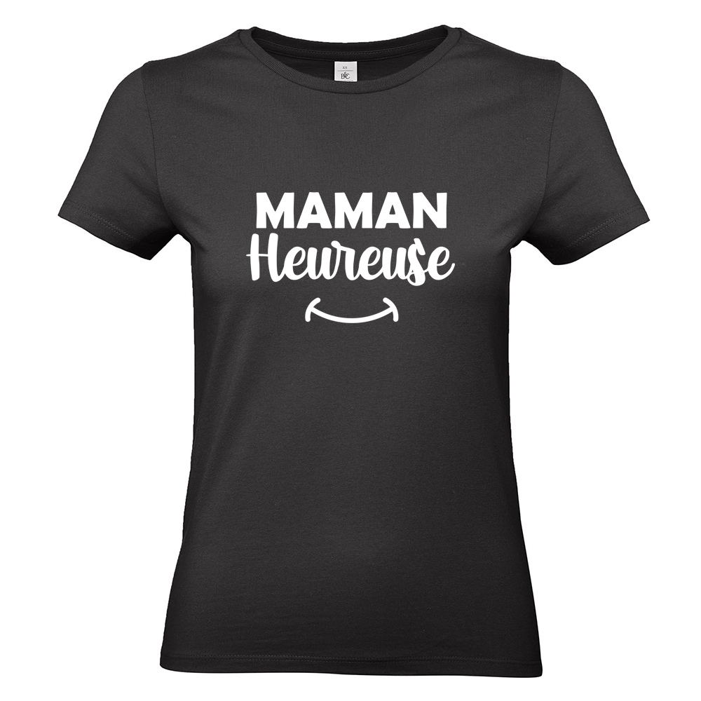 T-shirt femme noir Maman heureuse
