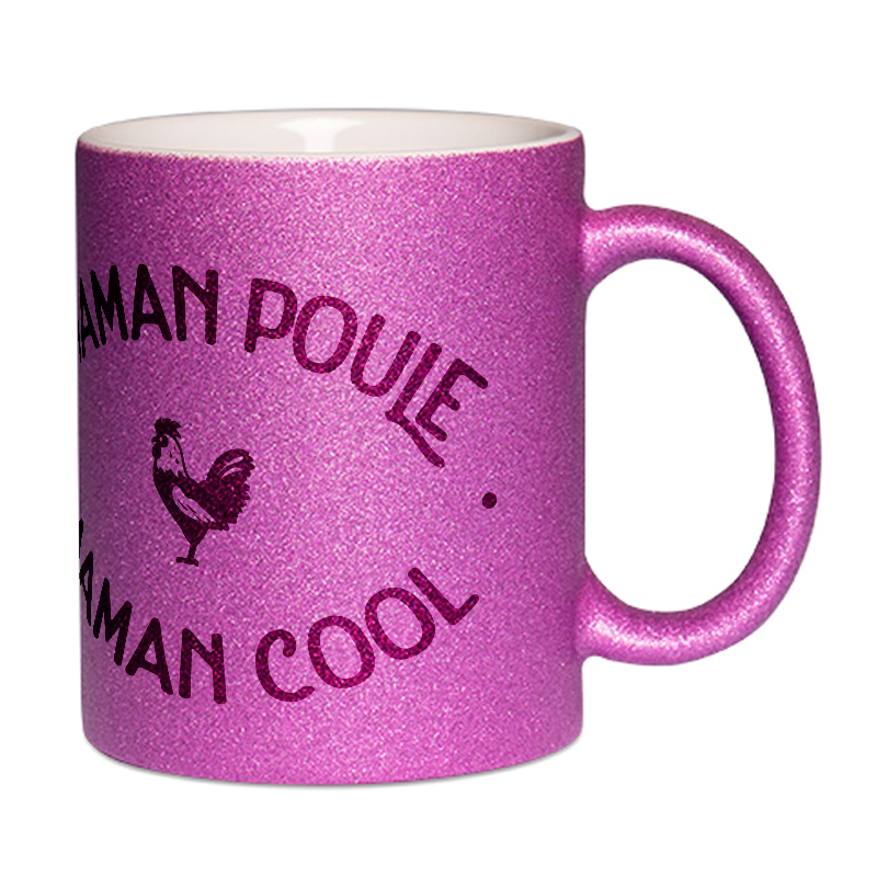 Mug à paillettes violet Maman Poule Maman Cool