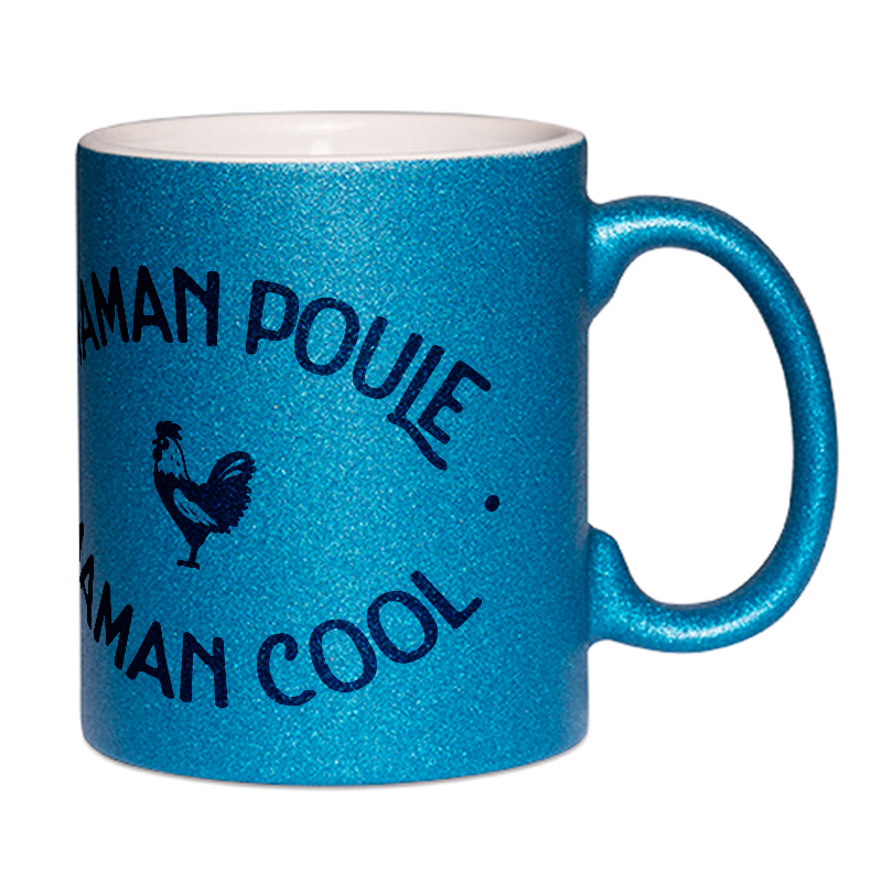 Mug à paillettes bleu Maman Poule Maman Cool