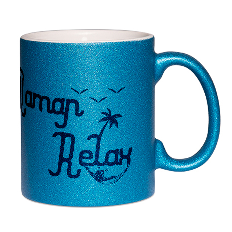 Mug à paillettes bleu Maman Relax