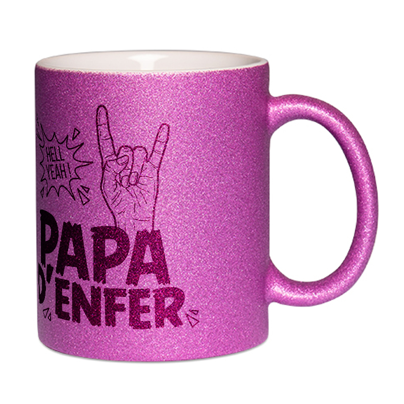 Mug à paillettes violet papa d'enfer
