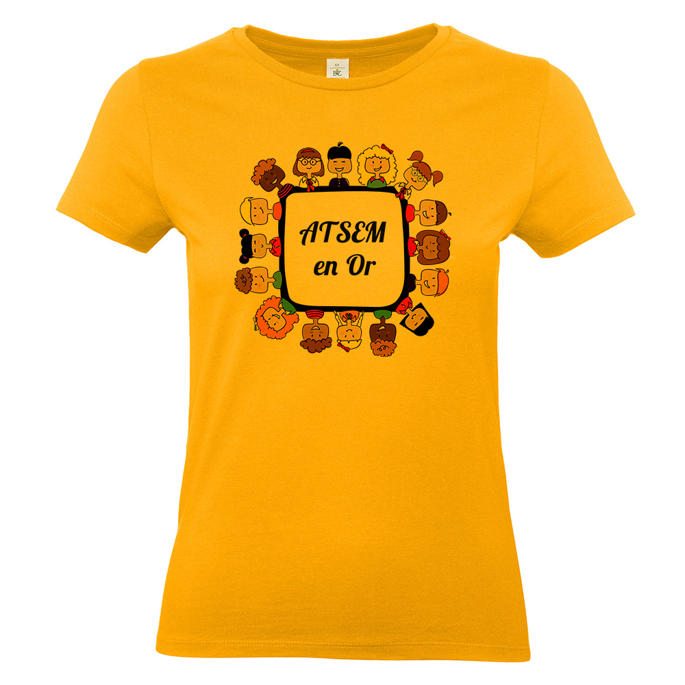 T-shirt femme abricot ATSEM en or