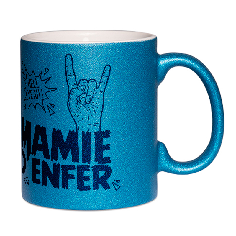 Mug à paillettes bleu Mamie d'Enfer