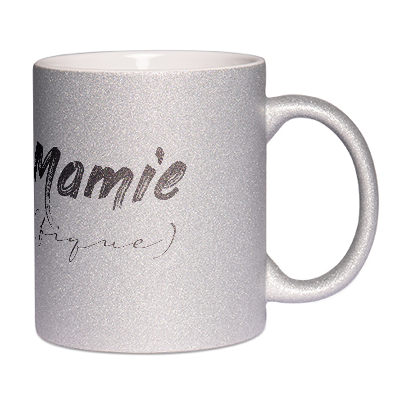 Mug à paillettes argenté Mamie (fique)