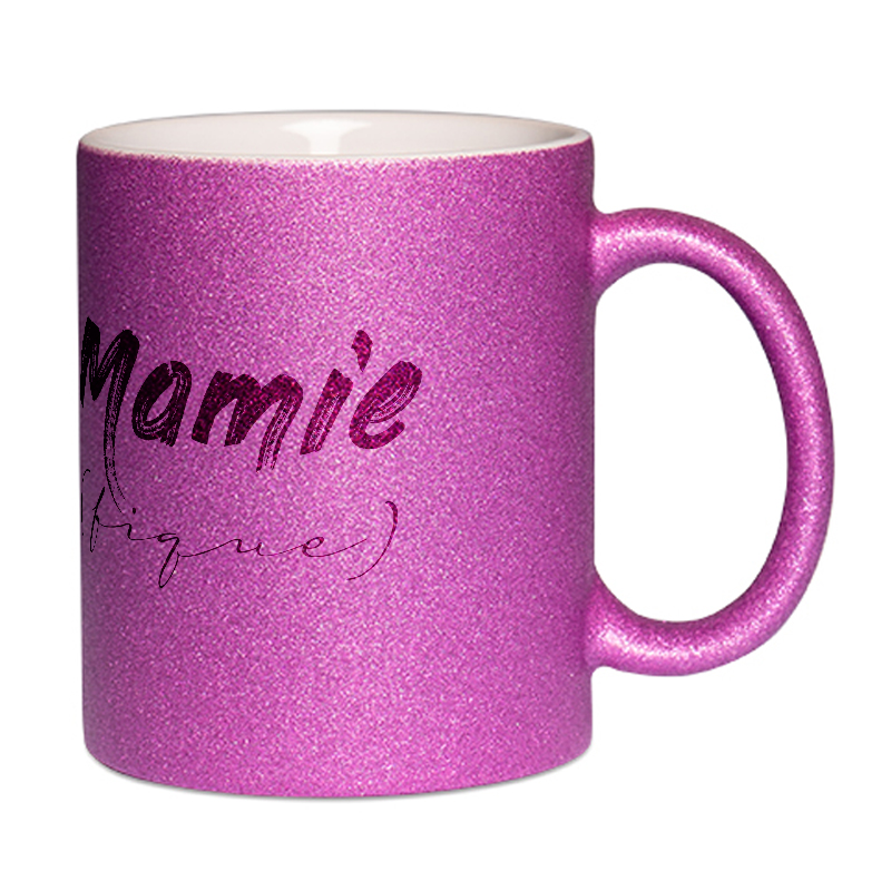 Mug à paillettes violet Mamie (fique)