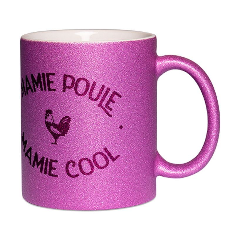 Mug à paillettes violet Mamie Poule Mamie Cool