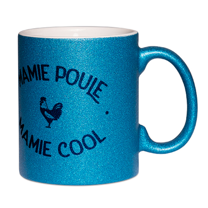 Mug à paillettes bleu Mamie Poule Mamie Cool