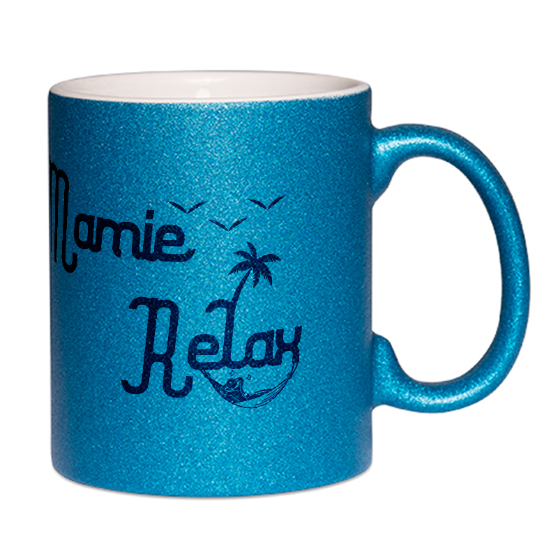 Mug à paillettes bleu Mamie Relax