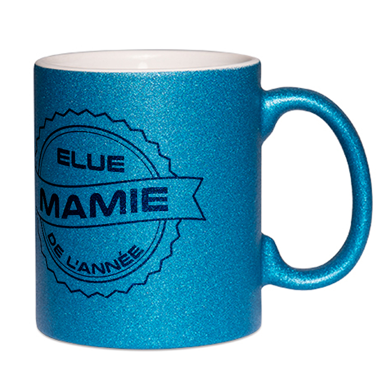 Mug à paillettes bleu Mamie de l'année