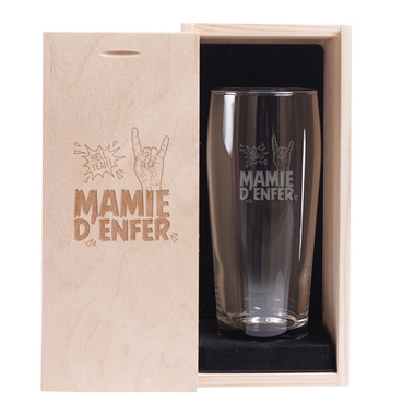 Verre à bière et son coffret Mamie d'Enfer Verre à bière et son coffret Mamie d'Enfer